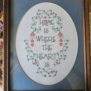 Vintage Embroidered/Cross Stitched Wall Art with Floral Design